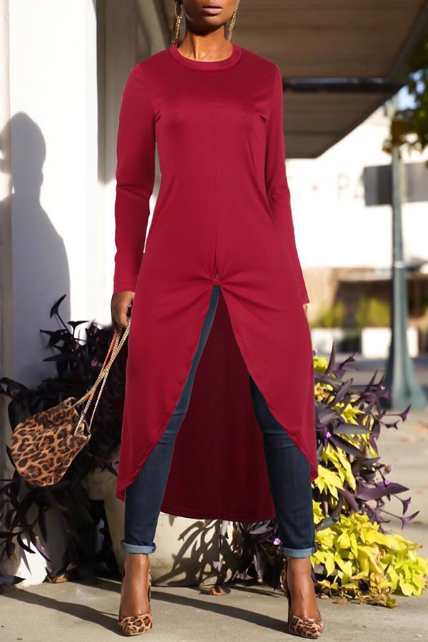 

Lovely Trendy Asymmetrical Wine Red T-shirt