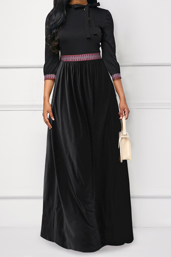 

Lovely Temperament Patchwork Black Twilled Satin Floor Length Dress