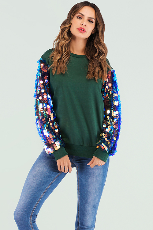 

Lovely Casual Sequined Decorative Green Sweatshirt Hoodies