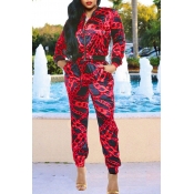 Lovely Trendy Printed Red Two-piece Pants Set