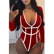 Lovely Sexy Patchwork Red Bodysuit