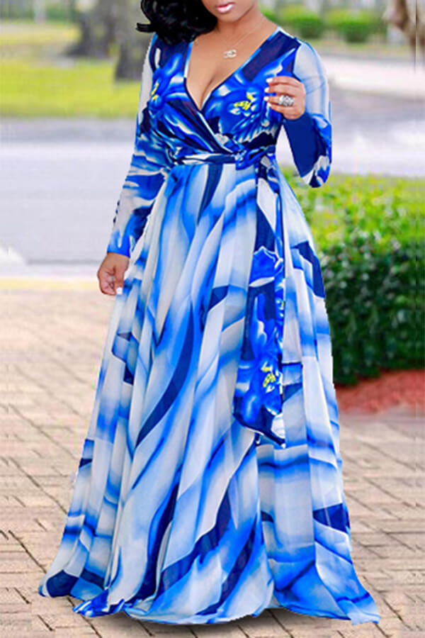 Lovely Casual Printed Blue Floor length Dress