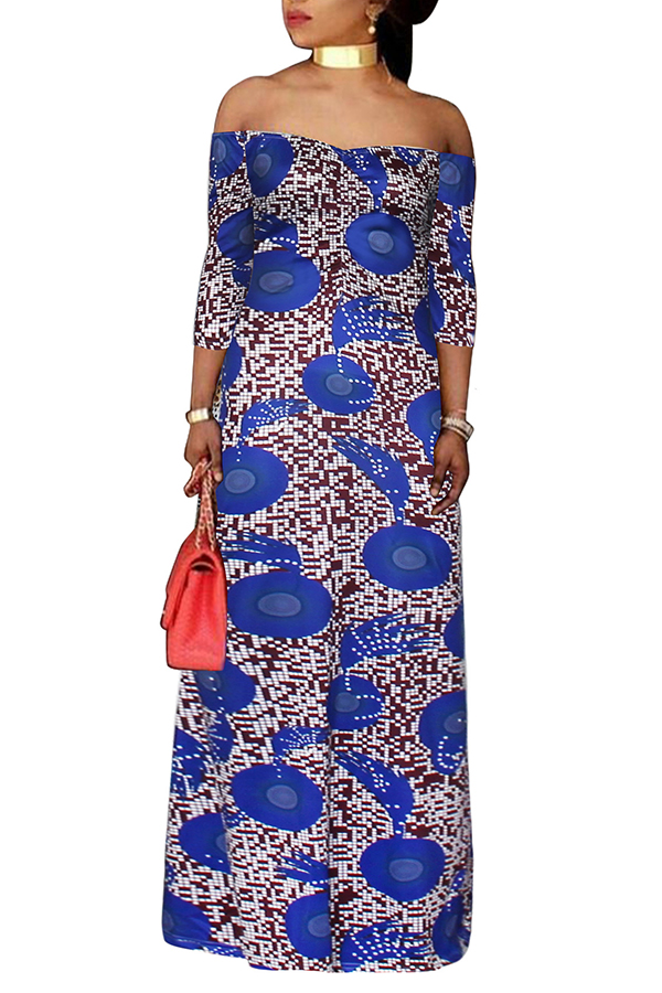 

Lovely Trendy Dew Shoulder Blue Floor length Dress