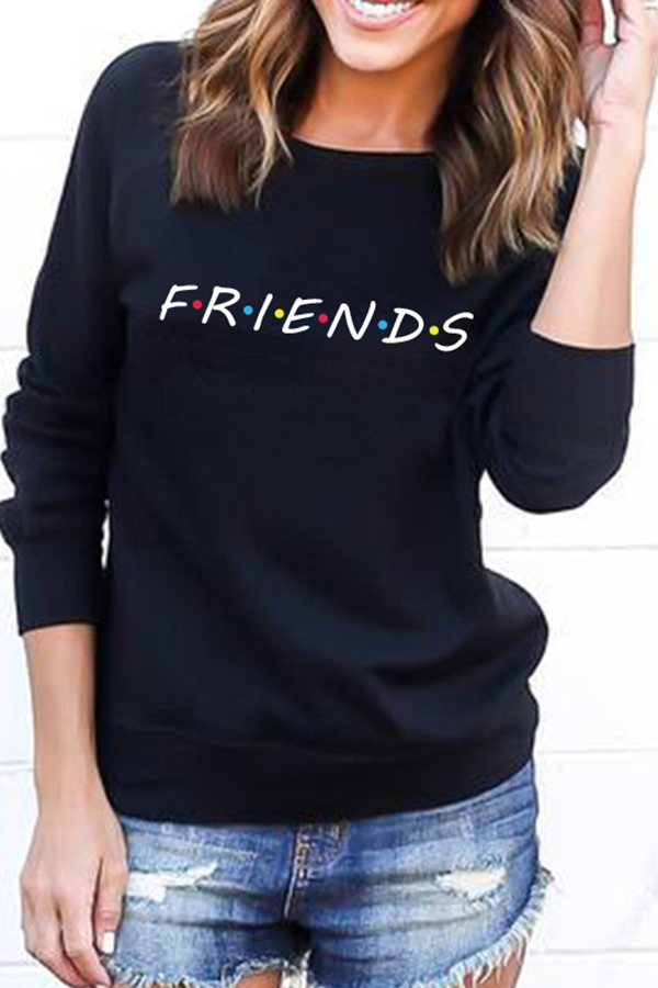 

Lovely Casual Printed Loose Black Cotton Sweatshirt