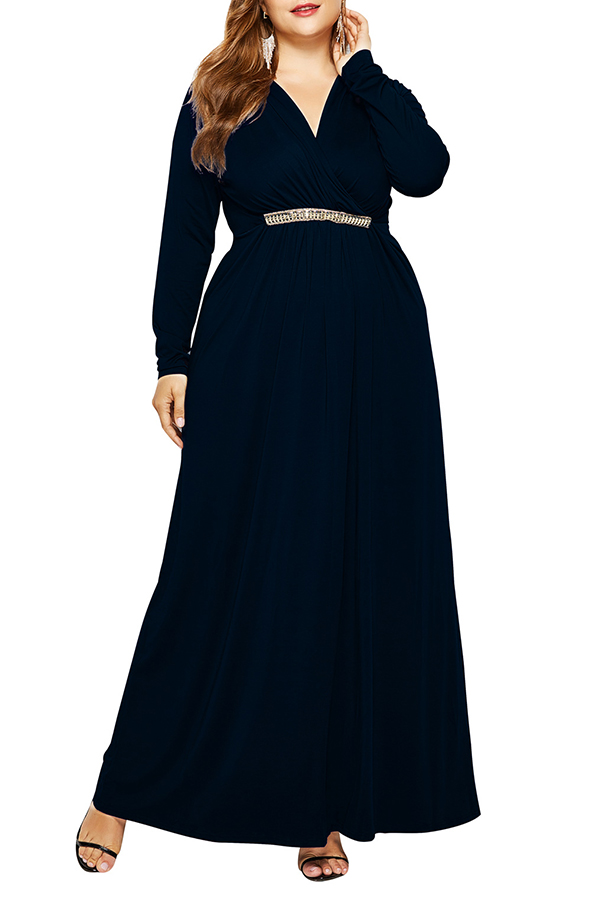 

Lovely Casual Long Sleeve Loose Black Floor Length Dress