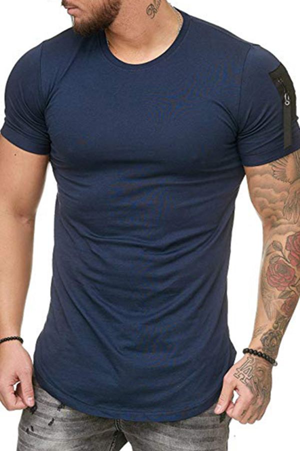 

Lovely Casual Short Sleeves Navy Blue Cotton T-shirt