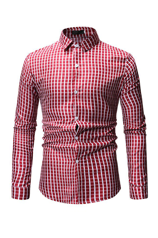 

Lovely Trendy Grids Printed Red Cotton Shirts