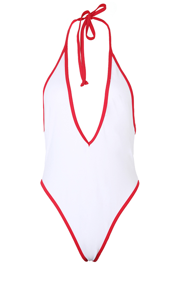 

Lovely Casual Patchwork White One-piece Swimwears
