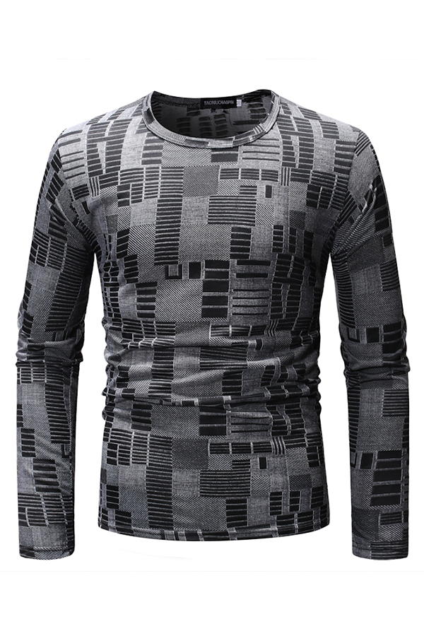 

Lovely Trendy Color -lump Deep Grey Blending T-shirt