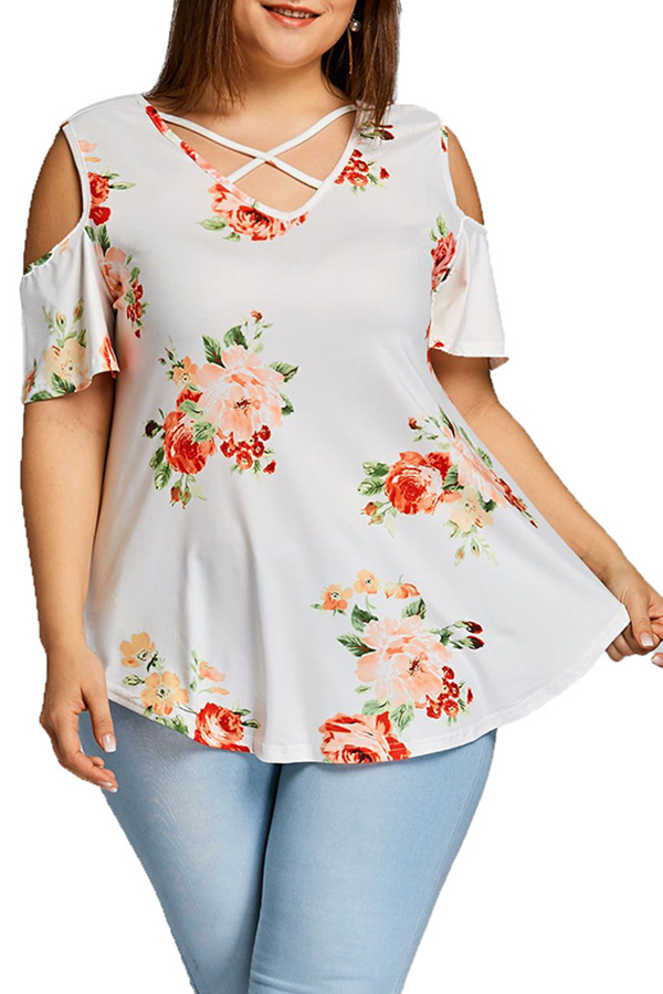 

Lovely Sweet Floral Printed White Cotton Blouses