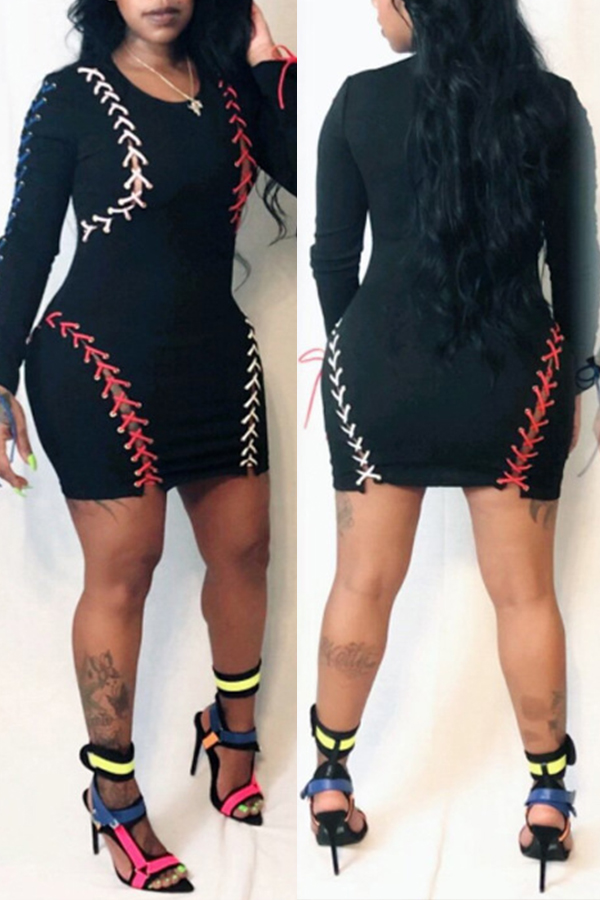 

Lovely Trendy Hollowed-out Black Mini Dress