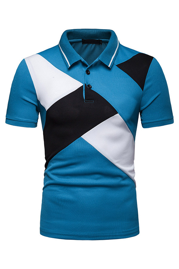 

Lovely Trendy Patchwork Blue Cotton Polo Shirt