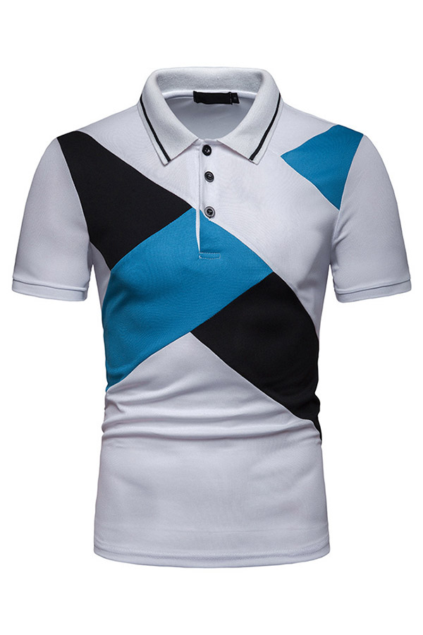 

Lovely Trendy Patchwork White Cotton Polo Shirt