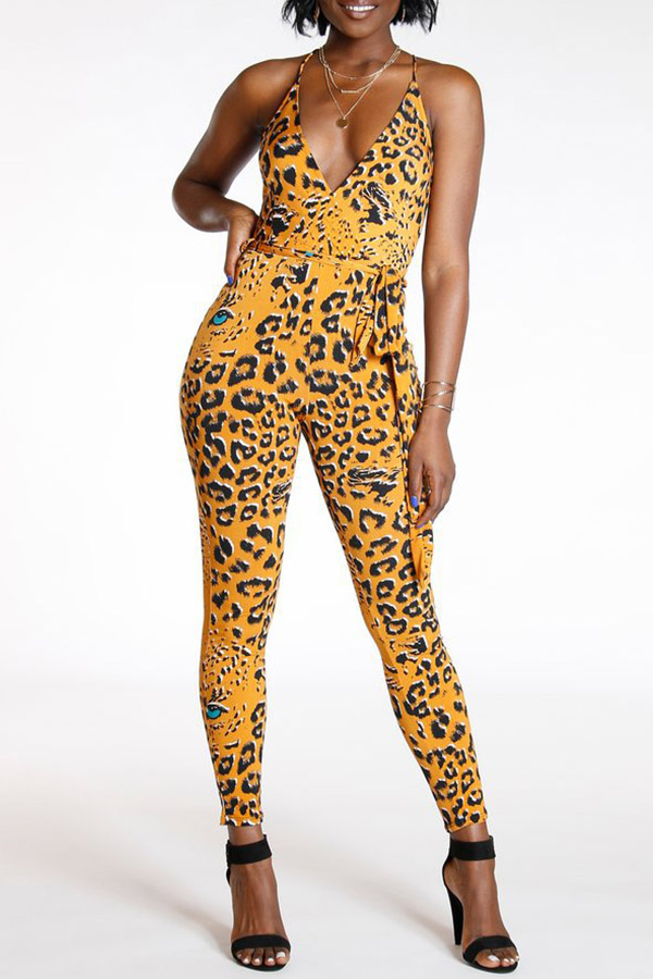 Lovely Sexy Leopard Printed Yellow One-piece Jumpsuit_Jumpsuit ...