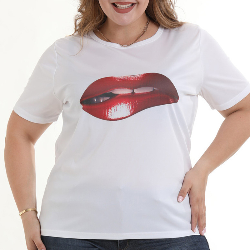 

Lovely Casual Lip Printed White Cotton Blends T-shirt