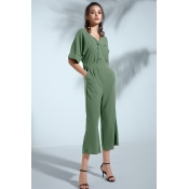 Lovely Chic Buttons Light Green One-piece Jumpsuit