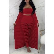 Lovely Casual Striped Red Two-piece Pants Set(With