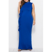 Lovely Casual Patchwork Royal Blue Floor Length Dr