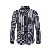 Lovely Trendy Striped Navy Black Cotton Shirts