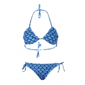 Lovely Sexy Lace-up Blue Two-piece Swimwear