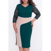 Lovely Casual Color-lump Green knee Length Dress