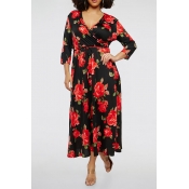 Lovely Casual Floral Black Ankle Length Dress