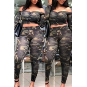 Lovely Casual Camouflage Printed Two-piece Pants S