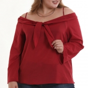 Lovely Trendy Knot Wine Red Blouses