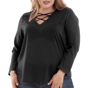 Lovely Casual Hollowed-out Black Blouses
