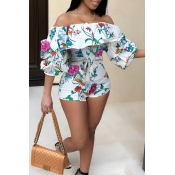 Lovely Sweet Floral Printed White One-piece Romper