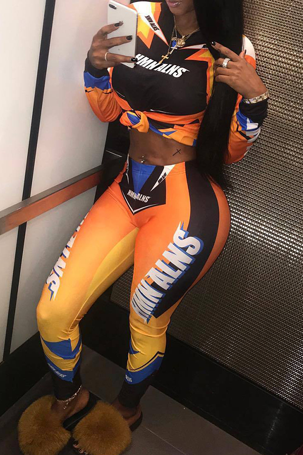

Lovely Casual Printed Yellow Two-piece Pants Set