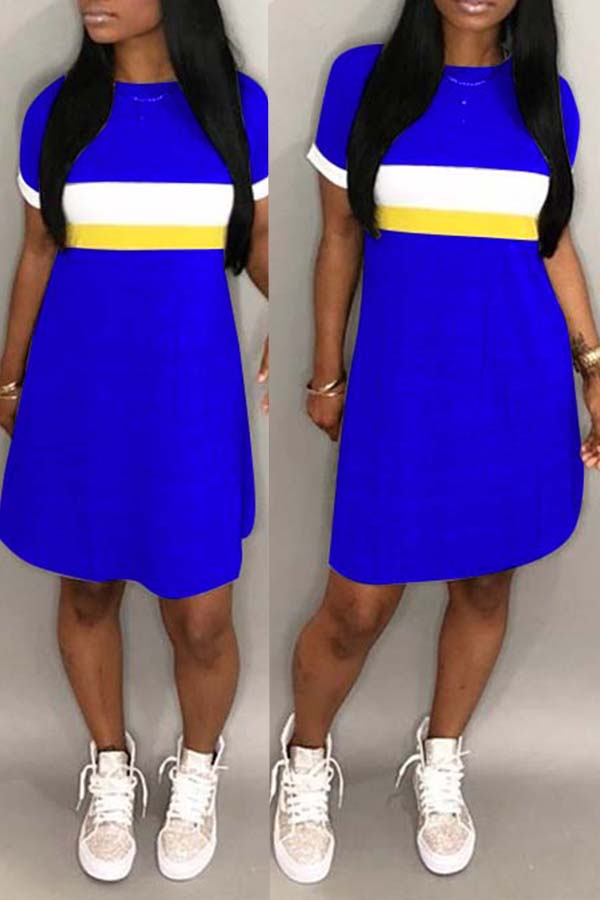 

Lovely Casual Patchwork Royal Blue Knee Length Dress, Royalblue