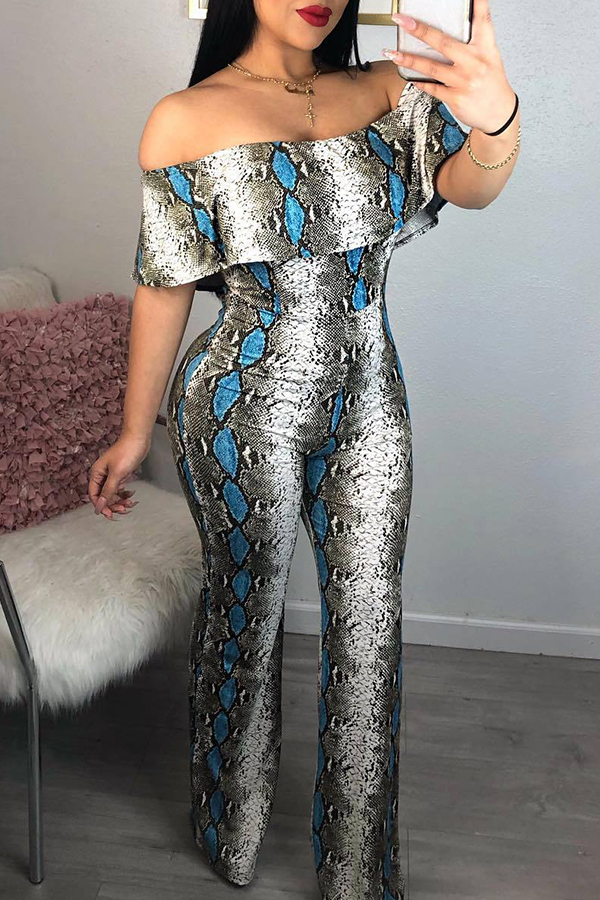 

Lovely Casual Dew Shoulder Blue One-piece Jumpsuit