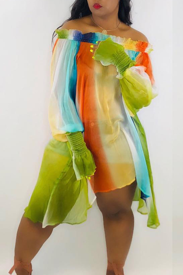 

Lovely Sweet Striped Green Chiffon Mini Dress