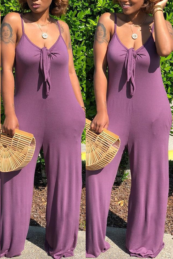 

Lovely Casual Loose Knot Design Purple One-piece Jumpsuit