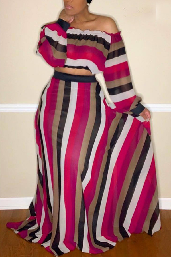 

Lovely Casual Striped Two-piece Skirt Set