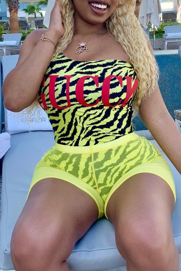 

Lovely Letters Printed Yellow Two-piece Swimwear