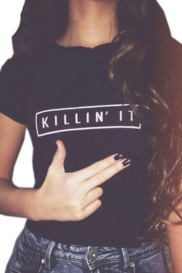 

Lovely Leisure Letter Printed Black T-shirt
