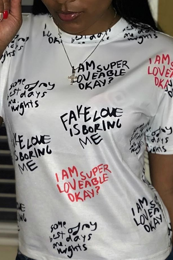 

Lovely Casual Letters Printed White T-shirt