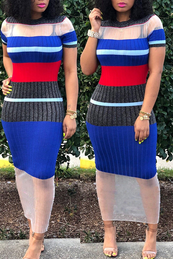 

Lovely Leisure Short Sleeve Striped Maxi Dresses(With Elastic)