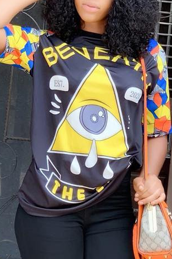 

Lovely Casual Letter Print Black T-shirt
