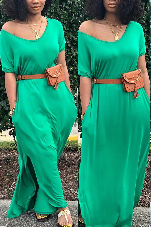 

Lovely Casual Hollow-out Green Dress