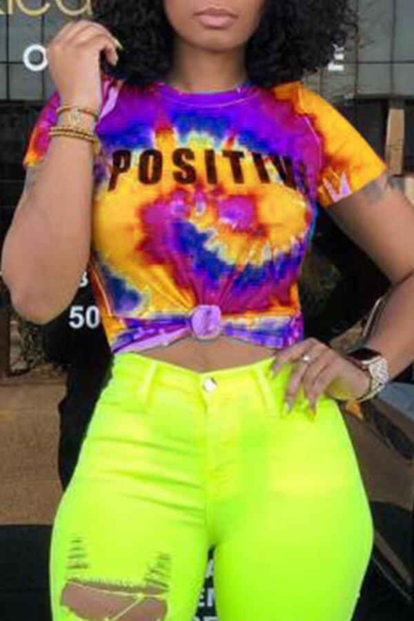 

Lovely Leisure Letter Print Orange T-shirt