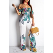 Lovely Bohemian Floral Printed White One-piece Jum