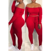 Lovely Casual Dew Shoulder Red Blending Two-piece 