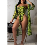 Lovely Sexy Printed Green One-piece Swimwear (With