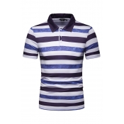 Lovely Casual Striped Blue Polo Shirts