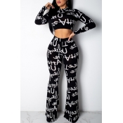 Lovely Sweet Letters Printed Black Two-piece Pants