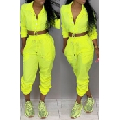 Lovely Casual Lace-up Yellow Two-piece Pants Set
