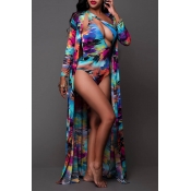 Lovely Print Blue One-piece Swimsuit(With Cover-Up